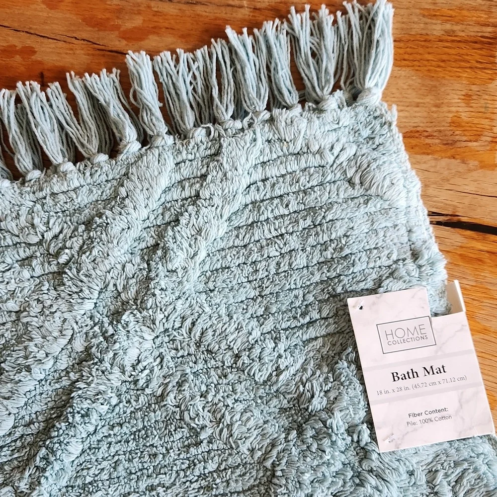 Boho Bath Mat Rug with Tassels Blue‎ Cotton